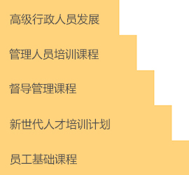 员工基础课程；新世代人才培训计划；督导管理课程；管理人員培訓课程；高级行政人员发展